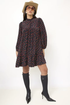 Vestido preto ZARA poa viscose - loja online