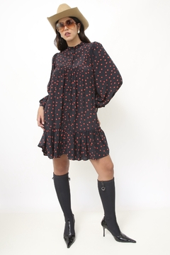 Vestido preto ZARA poa viscose - Capichó Brechó