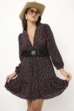 Vestido preto ZARA poa viscose - Capichó Brechó