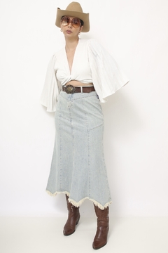 Saia jeans midi western - Capichó Brechó