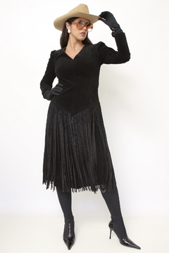 Imagem do Vestido couro camurça franja preto western