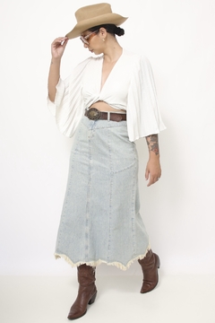 Saia jeans midi western - Capichó Brechó