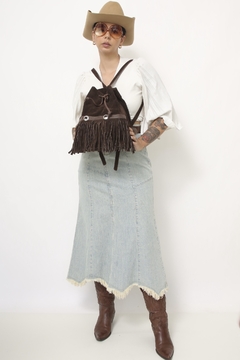Mochila franja 100% couro vintage - loja online