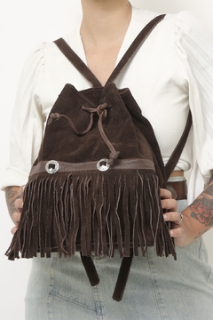 Mochila franja 100% couro vintage - comprar online
