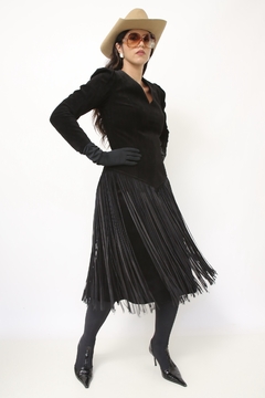 Vestido couro camurça franja preto western