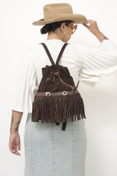 Mochila franja 100% couro vintage - loja online