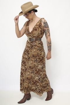 Vestido onça longo forrado