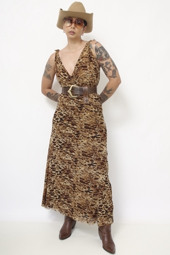 Vestido onça longo forrado