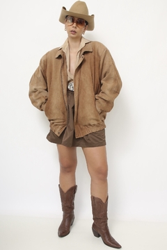 Jaqueta 100% couro marrom bomber - loja online