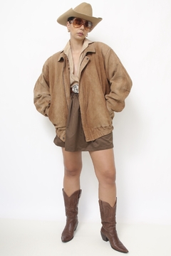 Jaqueta 100% couro marrom bomber - comprar online