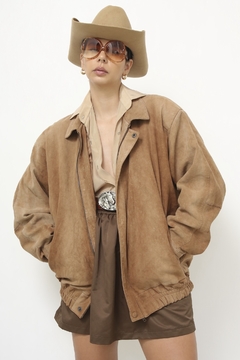 Jaqueta 100% couro marrom bomber - comprar online