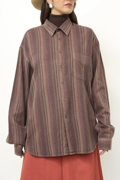 Camisa marrom listras algodão - Capichó Brechó