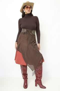 Pashimina marrom viscose franja fininha - comprar online