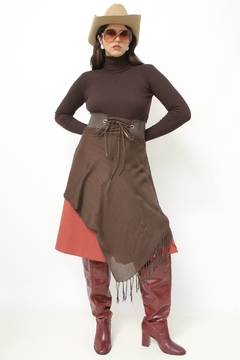 Pashimina marrom viscose franja fininha - comprar online
