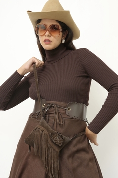 Mini bolsa marrom franja couro - loja online