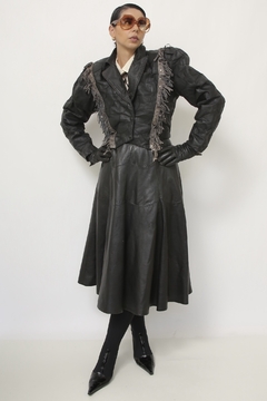Jaqueta couro cropped franja western - loja online