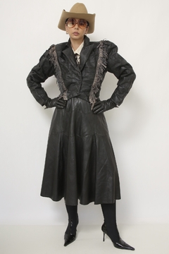Jaqueta couro cropped franja western - comprar online