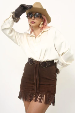 Imagem do Mini saia couro camurça franja marrom