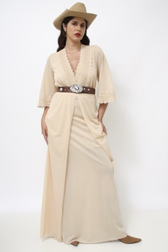 Conjunto camisola + penhoar bege longo