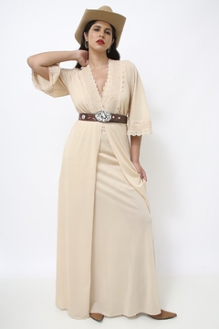 Conjunto camisola + penhoar bege longo - Capichó Brechó