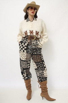 Pulover tricot cropped creme marrom - comprar online