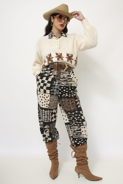 Pulover tricot cropped creme marrom