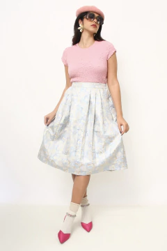 Saia cintura alta azul ceu alfaiataria estrutura - loja online