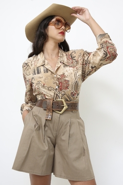 Camisa estampada western ombreira estilo blazer bege vermelho - loja online