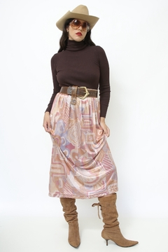 Saia viscose midi acetinada rosa - comprar online