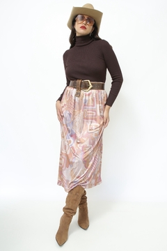 Saia viscose midi acetinada rosa