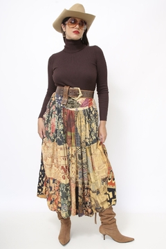 Saia midi estampas ampla - comprar online
