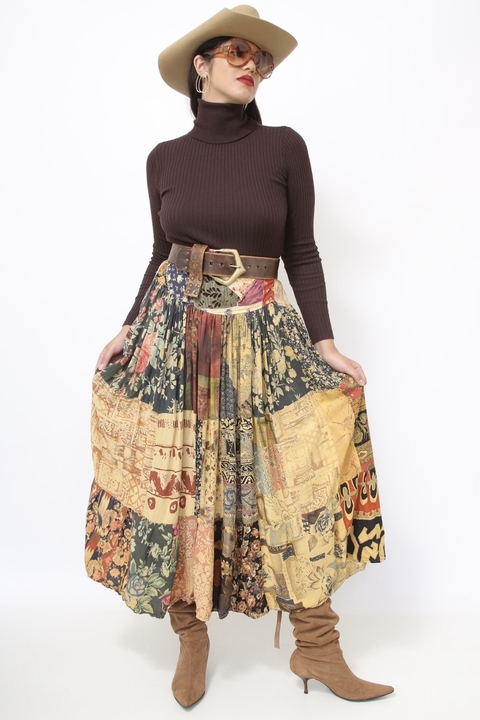 Saia midi estampas ampla