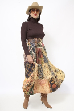 Saia midi estampas ampla - comprar online