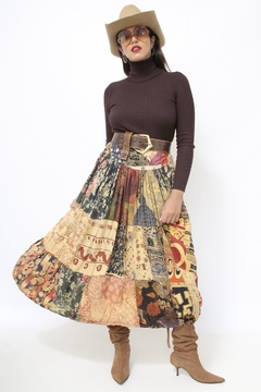 Saia midi estampas ampla