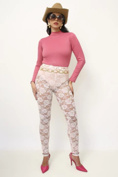 Legging rosinha flores tranparencia - Capichó Brechó