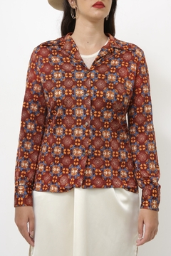 Camisa vintage estampa 70´s marrom - comprar online