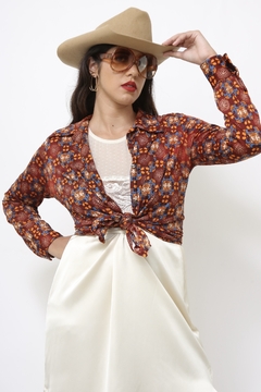 Camisa vintage estampa 70´s marrom - loja online