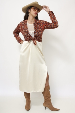 Camisa vintage estampa 70´s marrom - Capichó Brechó