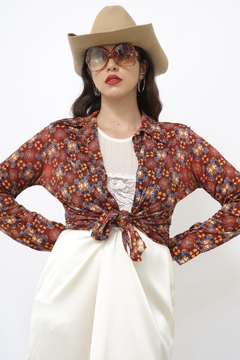 Camisa vintage estampa 70´s marrom - comprar online