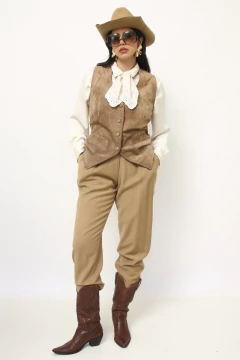 Colete couro camurça bege - comprar online