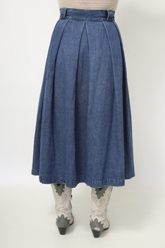 Saia jeans midi algodão pregas - comprar online