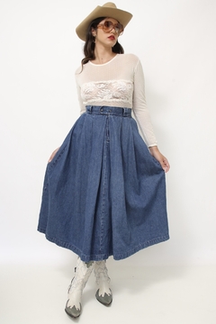 Saia jeans midi algodão pregas - Capichó Brechó