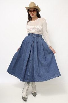 Saia jeans midi algodão pregas - loja online