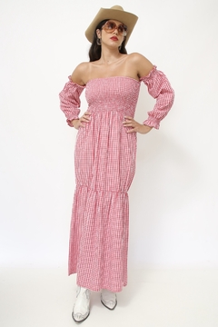 Vestido xadrez vermelho manguinha na internet