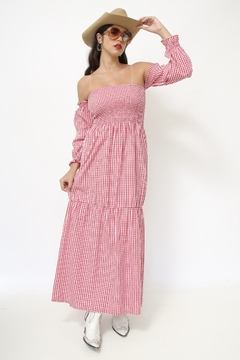 Vestido xadrez vermelho manguinha - Capichó Brechó