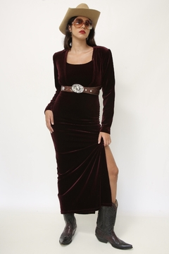 Vestido + Casaqueto veludo molhado vinho - Capichó Brechó