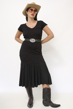 Vestido malha preto babado sereia - Capichó Brechó