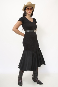 Vestido malha preto babado sereia - comprar online