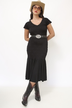 Vestido malha preto babado sereia