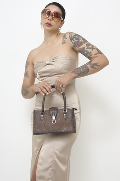 Bolsa marrom flores ombro - loja online
